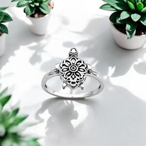 Sterling Silver Mandala Turtle Ring, Sea Animals, Spiritual, Turtles